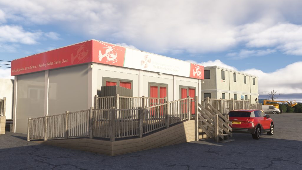 L'aéroport Welshpool de Burning Blue Design pour MSFS 2020 et MSFS 2024. Dans SIM View du Welsh Air Ambulance Office.