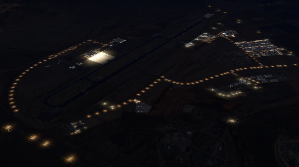 L'éclairage nocturne illumine l'aérodrome en MSFS la nuit.