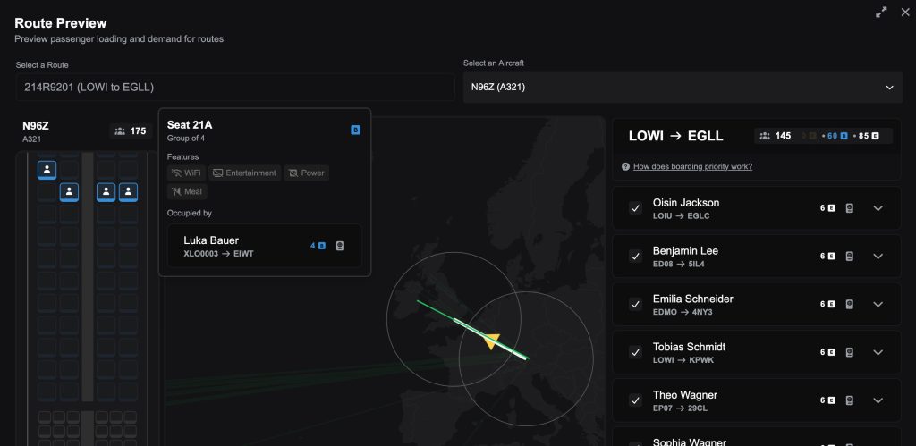 L'aperçu de l'itinéraire affiche désormais la disposition exacte de l'avion.