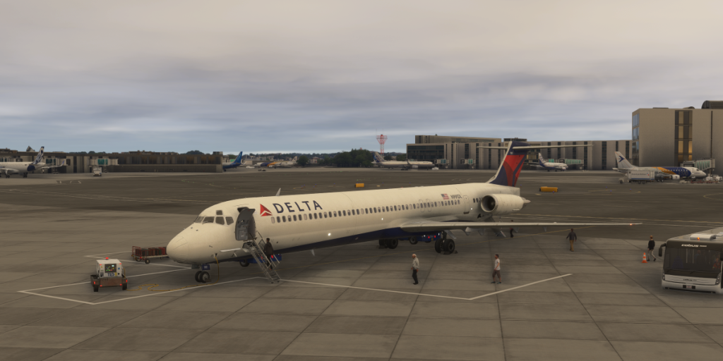 Un MD-88 de Delta Airlines dans le cadre de Fly the Maddog - 20th Anniversary Edition pour Microsoft Flight Simulator.