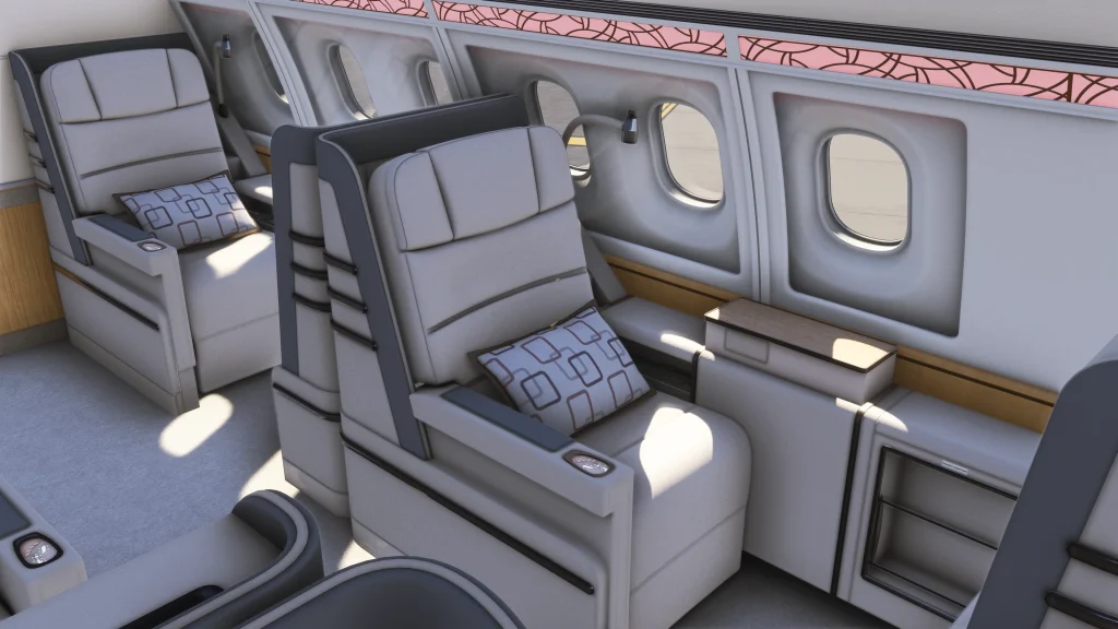 Vue intérieure de la cabine du 340 VIP d'inibuilds pour MSFS 2024