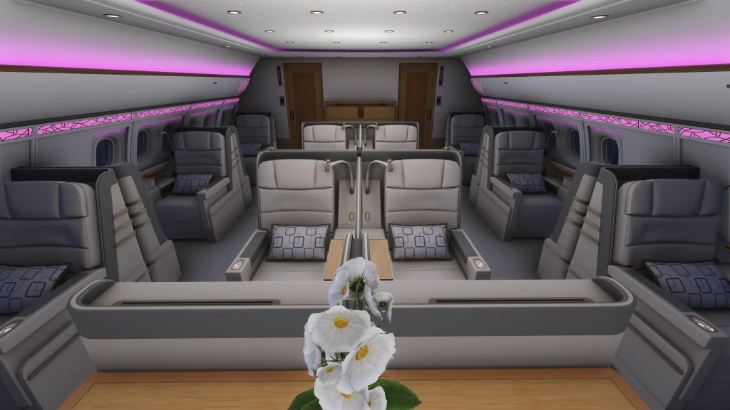 Vue intérieure de la cabine du 340 VIP d'inibuilds pour MSFS 2024