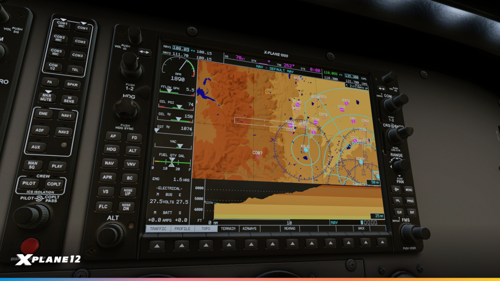 Écran X1000 affichant le profil du terrain