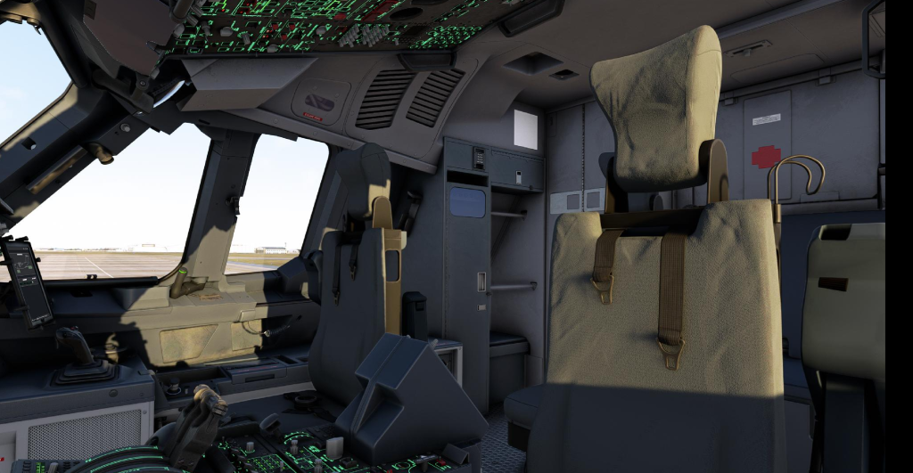 Poste de pilotage de l'Airbus A400M Atlas dans Microsoft Flight Simulator 2020
