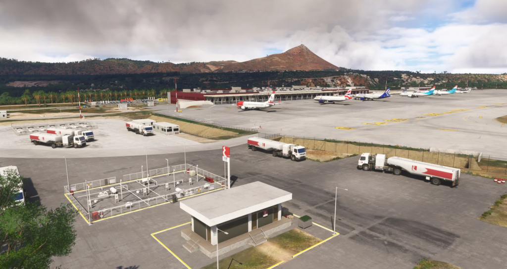 Aire de trafic de l'aéroport et zone de service au sol dans le décor LGSA de l'aéroport international de La Canée pour MSFS 2024