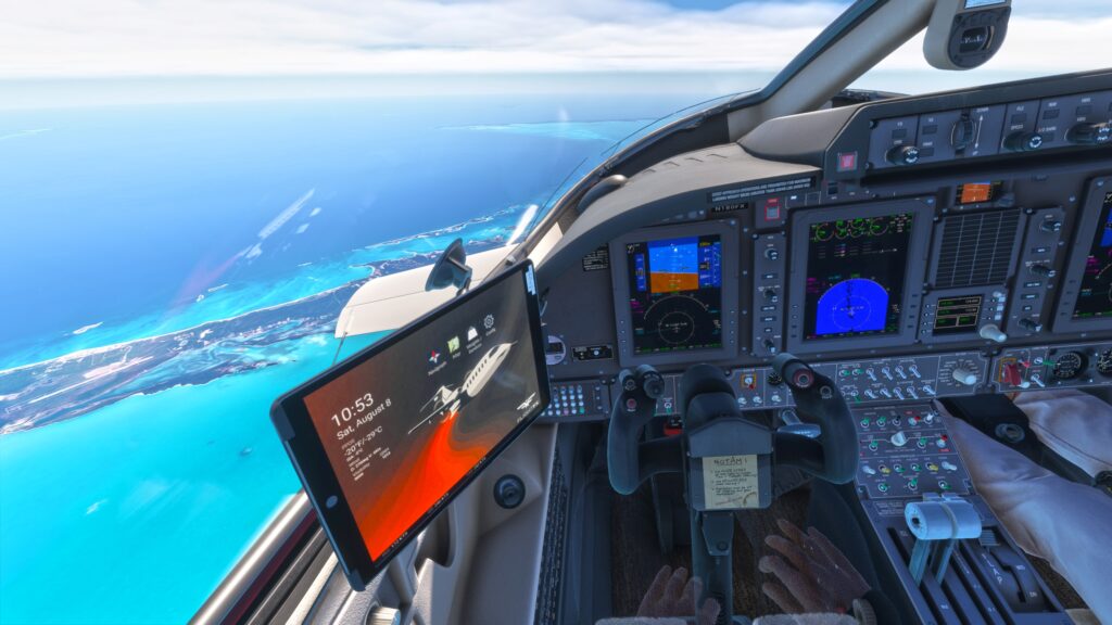 Cockpit FlightFX Piaggio P.180 Avanti II doté de la tablette VAMS 2.0 avec intégration Navigraph et SimBrief dans MSFS 2024