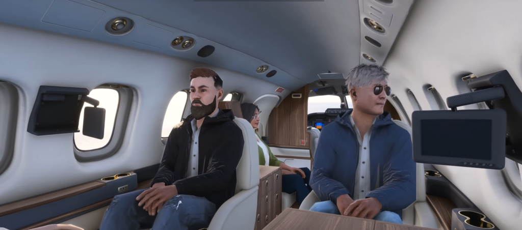 Intérieur de la cabine passagers FlightFX Piaggio P.180 Avanti II dans Microsoft Flight Simulator 2024
