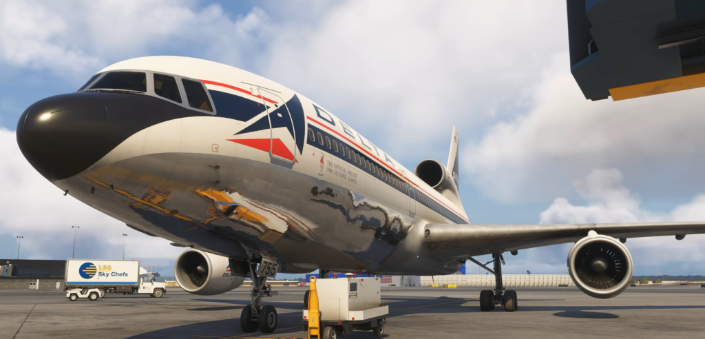 Détail du train d'atterrissage avant et avant du TriStar L1011 dans MSFS 2024 par iniBuilds