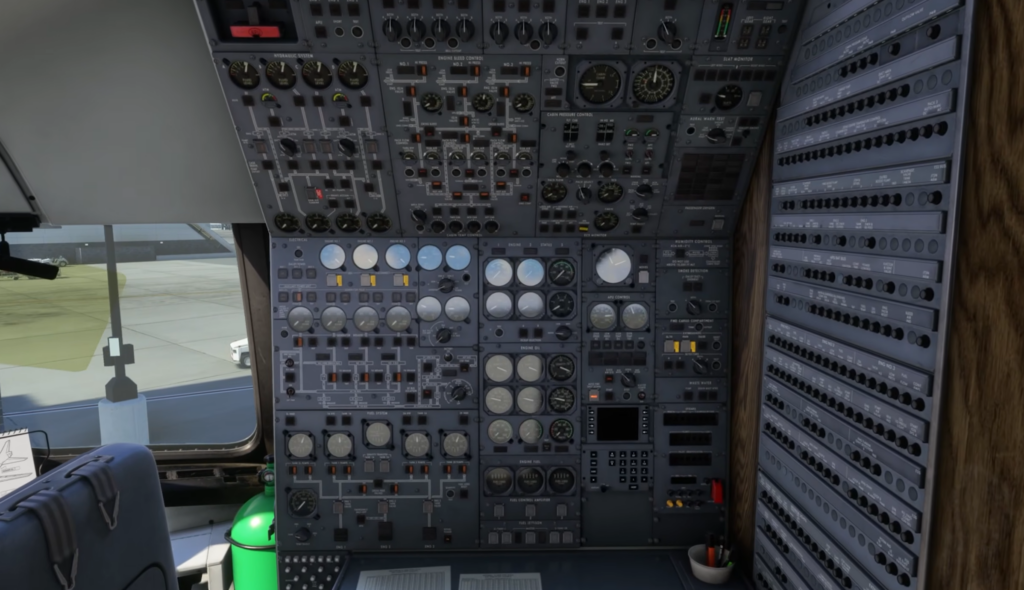 Détails du cockpit du panneau d'ingénieur de vol du TriStar L1011 dans Microsoft Flight Simulator 2024 iniBuilds