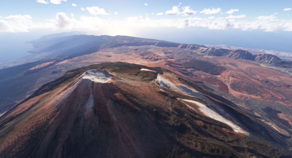 Mont Teide Tenerife MSFS 2024 paysage Island Creations vue aérienne détaillée du cratère volcanique