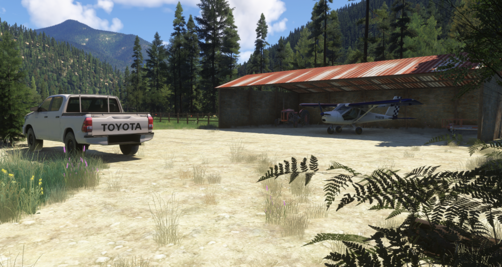 Nordheimer Creek Ranch CA107 forêt de hangar de piste d'atterrissage de brousse MSFS 2024 Orbx