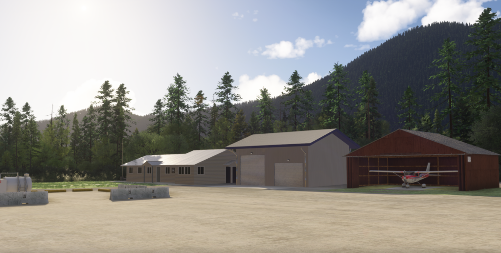 Bâtiments et environnement de l'aéroport Happy Camp MSFS 2024 Paysage Orbx