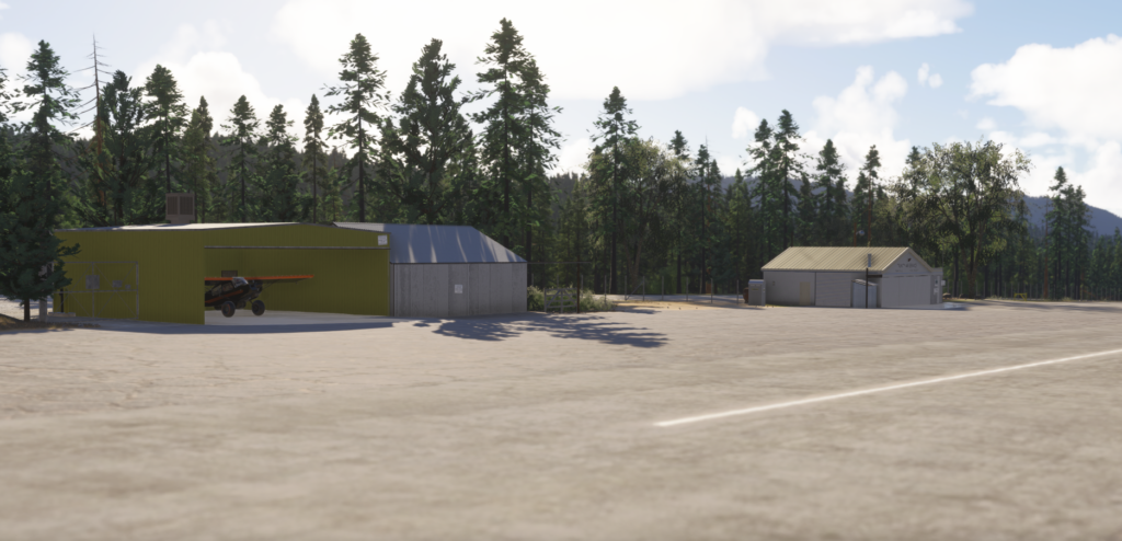 Hangars et tablier de l'aéroport de Weaverville scène détaillée MSFS 2024 Orbx