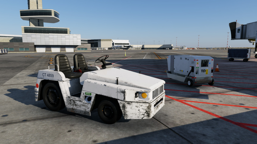 Véhicule de service au sol détaillé avec effets d'altération dans le package d'amélioration de l'aéroport pour X-Plane