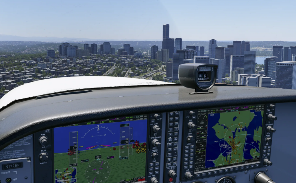 Vue du cockpit du Cessna 172 Skyhawk G1000 dans X-Plane avec intégration de Flight Panels