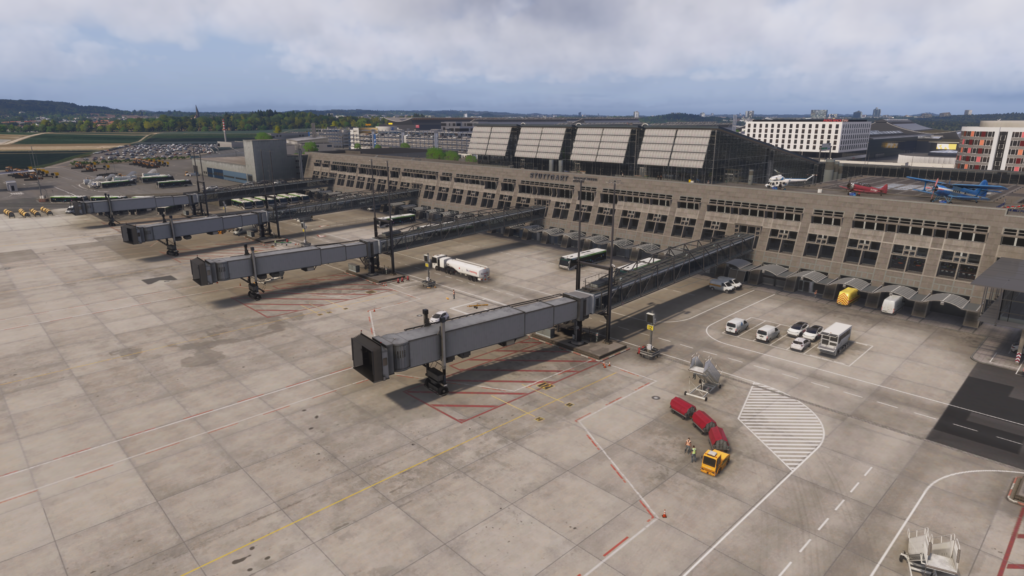 Aerosoft Stuttgart Airport Terminal Gates Tablier Passerelles Opérations au sol Microsoft Flight Simulator 2024 Paysage très détaillé Allemagne