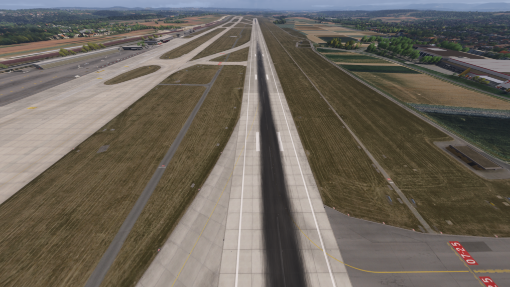 Aperçu de la piste de l'aéroport de Stuttgart Perspective longue distance Environnement de paysage Microsoft Flight Simulator 2024