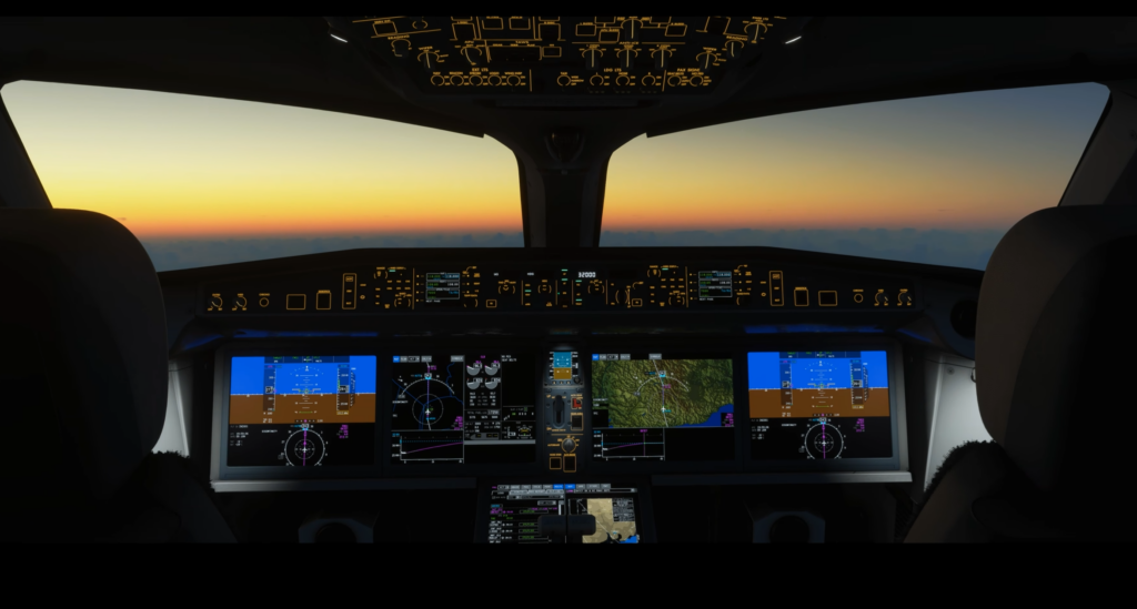 Poste de pilotage Synaptic Simulations A220 pendant la croisière dans Microsoft Flight Simulator 2024