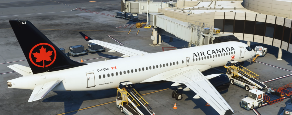 Synaptic Simulations Air Canada Airbus A220-300 avec services au sol GSX dans Microsoft Flight Simulator