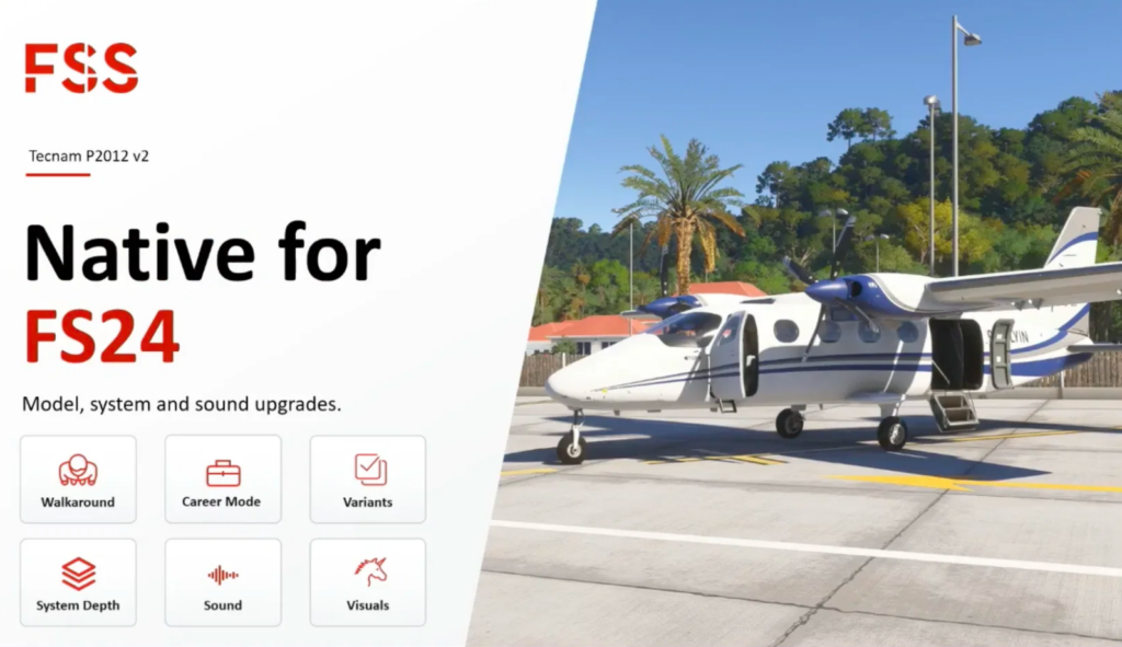 Mise à jour native MSFS 2024 de FlightSim Studio Tecnam P2012 avec des visuels et des sons de systèmes améliorés