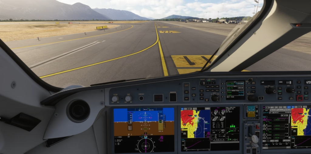 Cockpit du Synaptic A220-300 pendant le roulage au taxi à l'aéroport de Dubrovnik (LDDU)