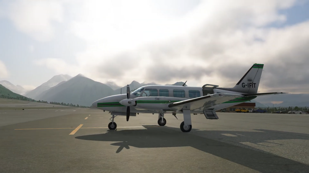JetStream FS CIS Piper Chieftain sur une aire de trafic d'aéroport en Alaska
