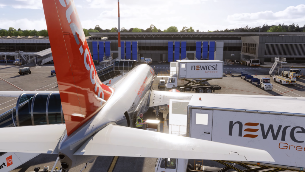 Véhicules terrestres GSX Pro au service d'un avion de ligne dans Microsoft Flight Simulator