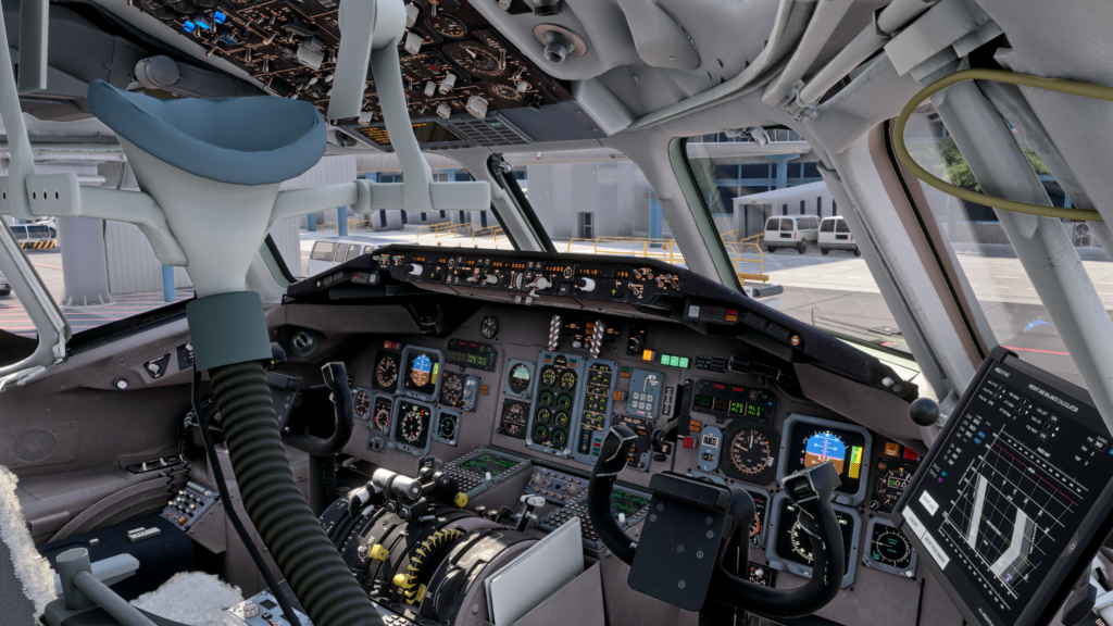 Intérieur du cockpit de l'avion de ligne Fly the Maddog dans Microsoft Flight Simulator